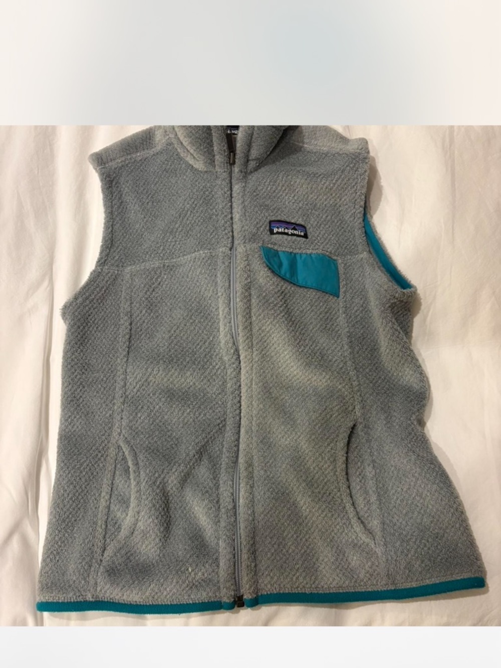 Patagonia Gray Fleece Vest with Teal Trim